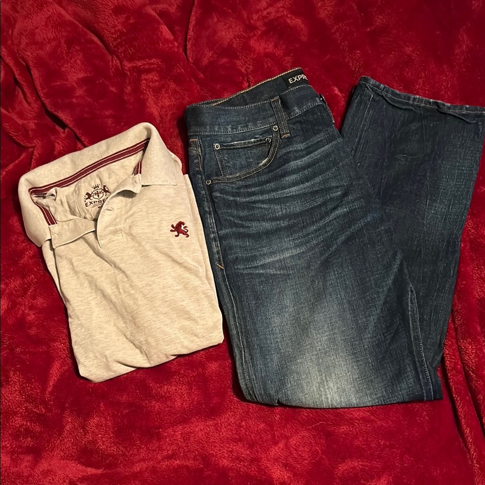Men’s Express Dark Wash Jeans & Tan Polo Set